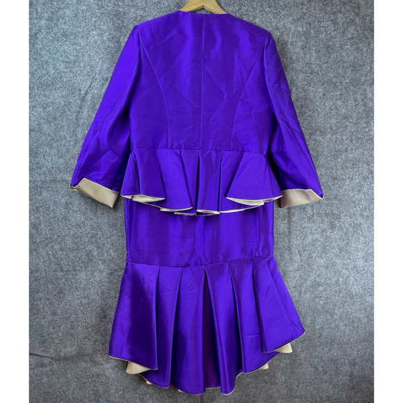 Tally Taylor Skirt Suit Womens 8 Purple Gold Ruffle Bold MOB Special Occassion - Picture 2 of 7